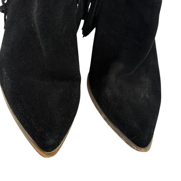 Steve Madden Black Fringe Western Boots 10 Leather Pointed Toe Ankle Country - Picture 3 of 14